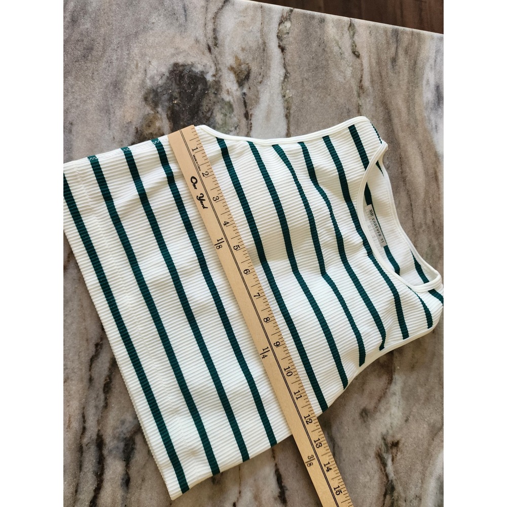 Forever 21 Womens Small White Green Striped Ribbed Knit Cropped Padded Tank Top - Picture 5 of 6